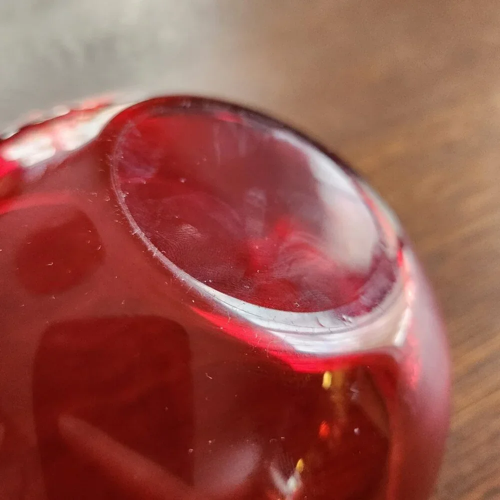 Antique Cranberry Art Glass Finger Bowl Rinser Polished Pontil Base Hand Blown
